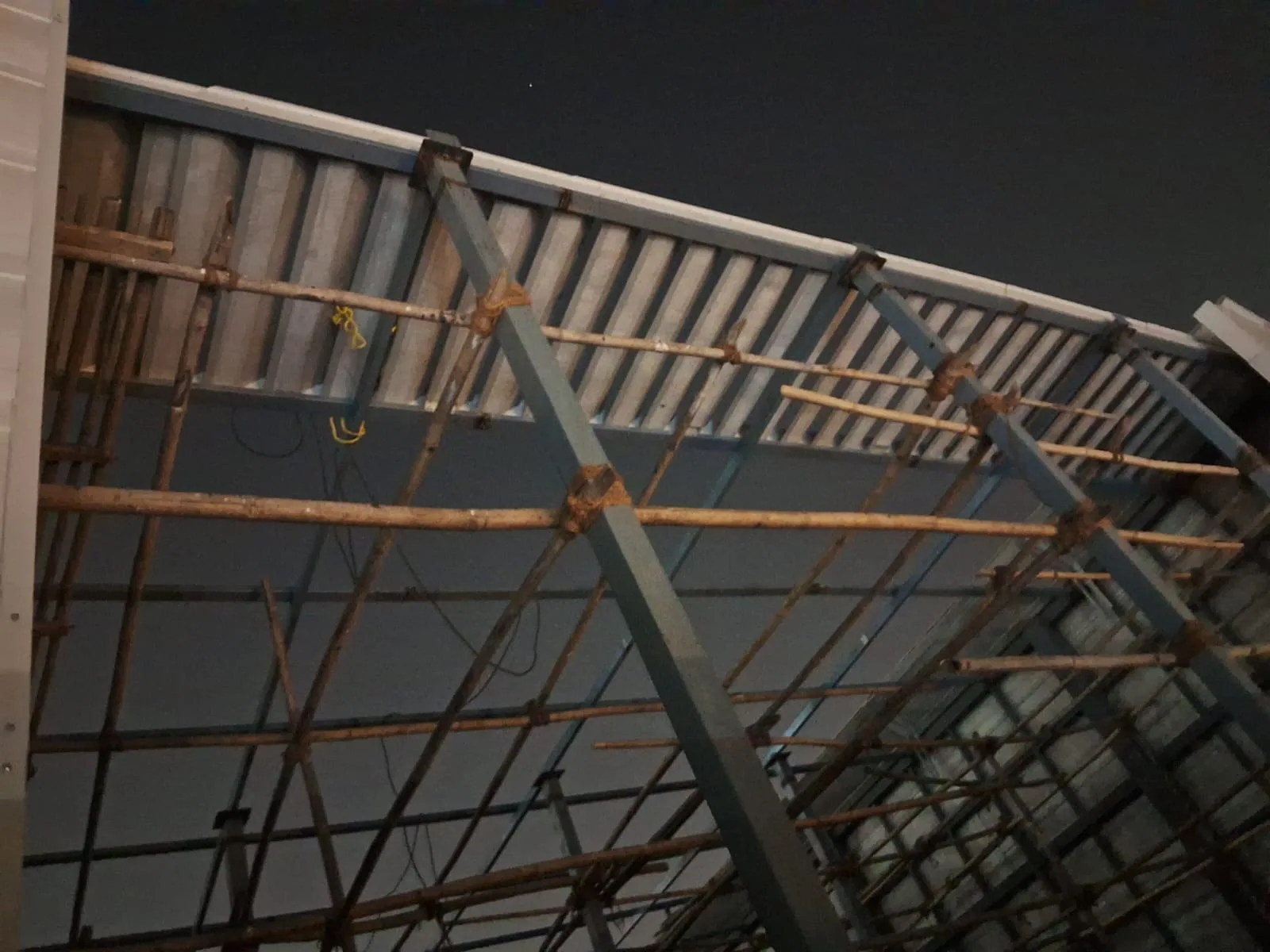 Underside of the acoustic louvers and steel supports during installation